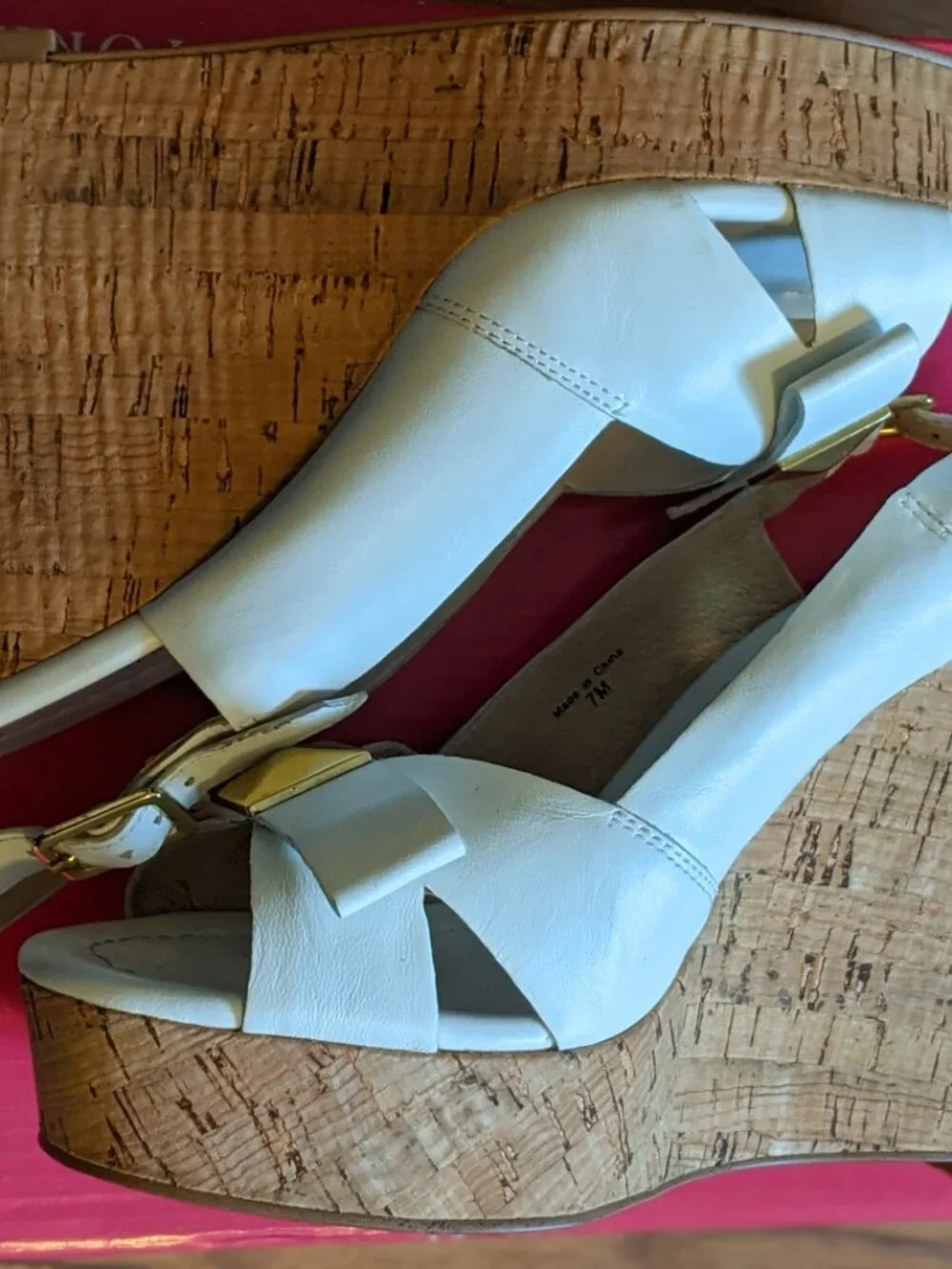 Kate Spade Diana White Nappa Leather Slingback Bow Wedge Heels Size 7 M